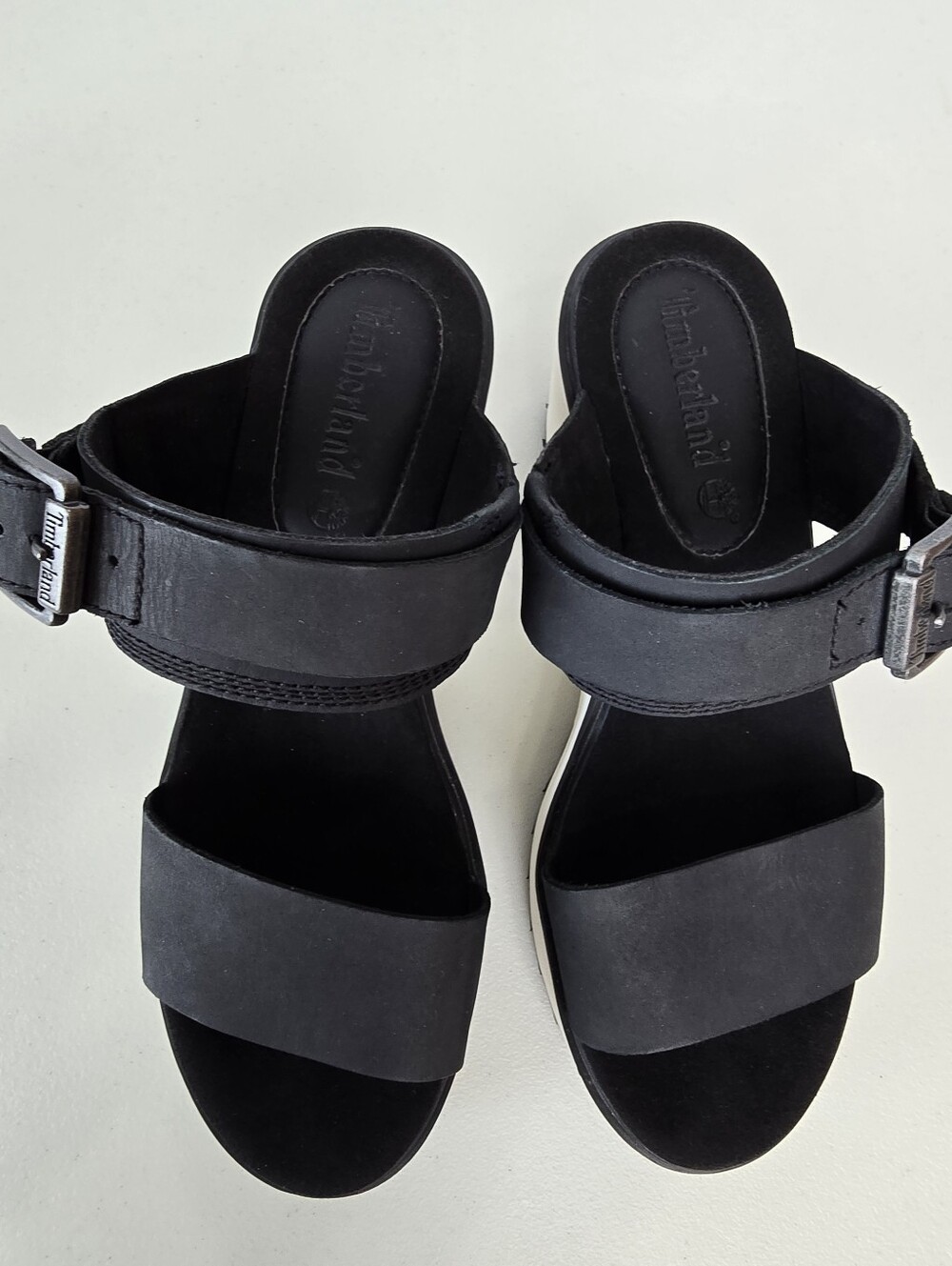 Timberland Koralyn Black Nubuck Platform Wedge Heel Lug Sole Sandals Size 7 - Picture 5 of 8